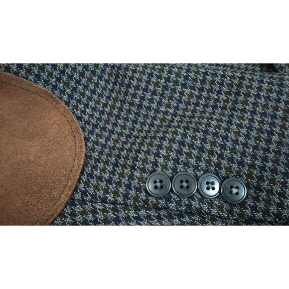 Vintage Chaps Ralph Lauren Blue Herringbone WOOL Blazer Men 44T Elbow Patch Long - Picture 2 of 8